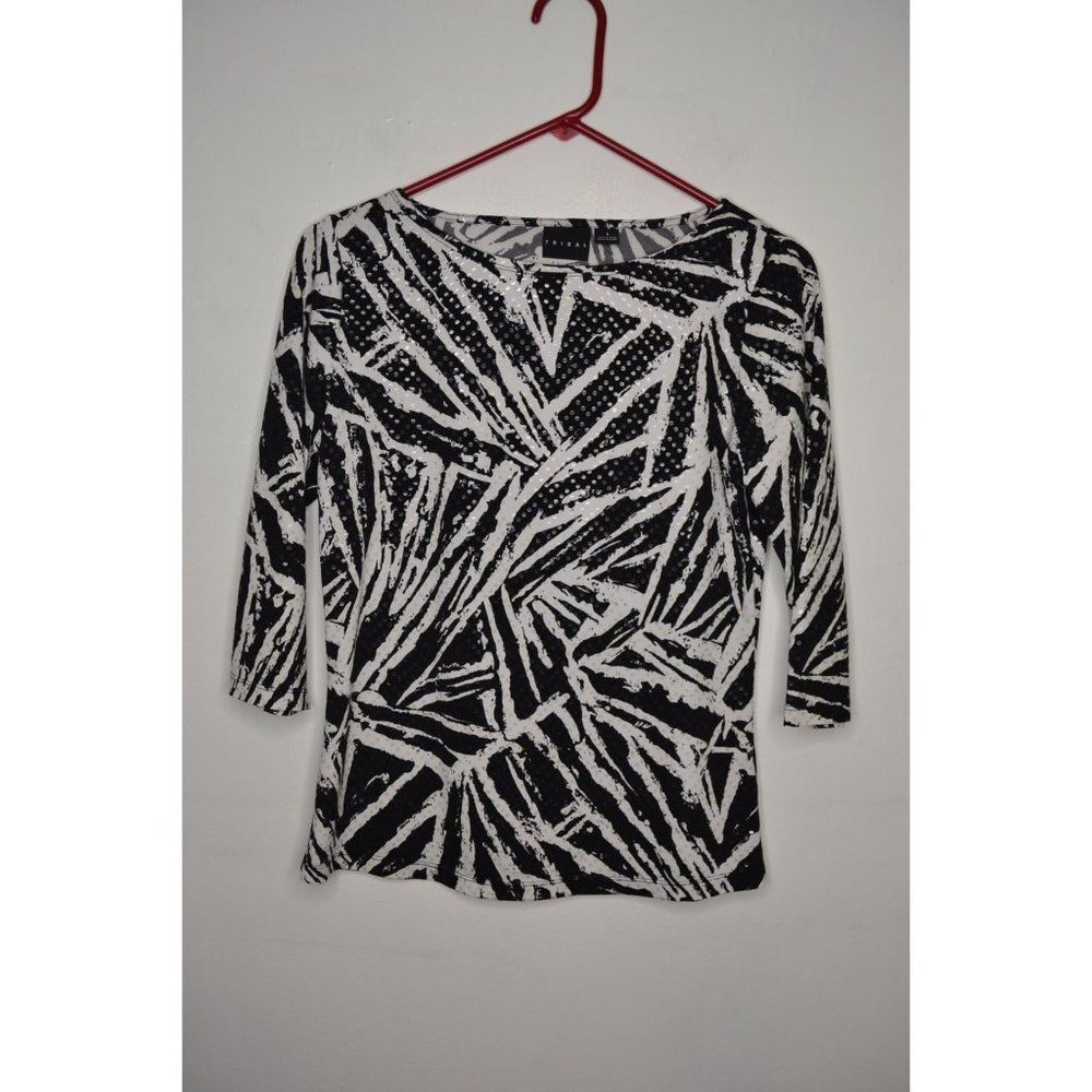 Tribal Women's Small Black Zebra Print 3/4 Sleeve Blouse